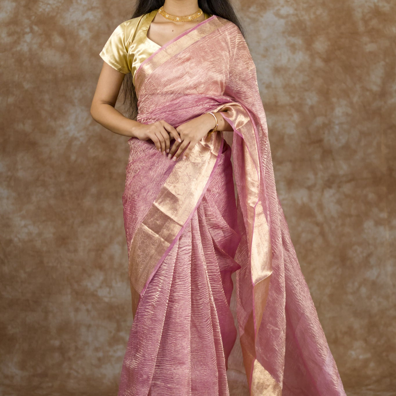 Pink Cloud | Pure Crush Tissue Silk Saree