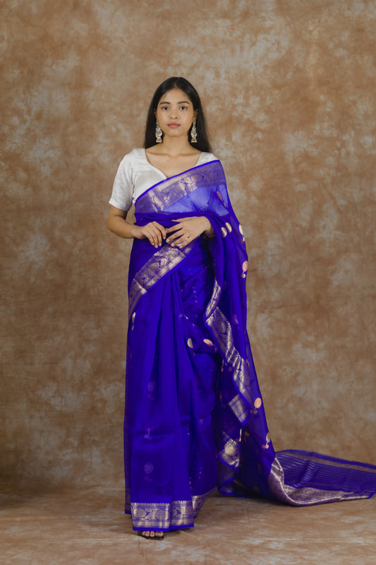 Blue Marigold | Pure Kora Silk Saree
