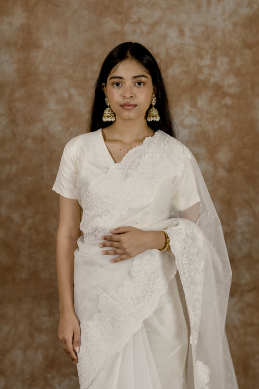 Demure Ivory | Pure Kora Silk Saree
